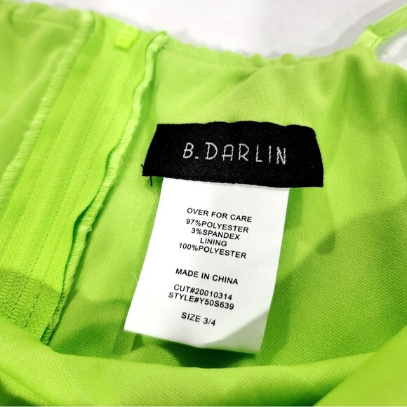 B. Darlin Satin Cowlneck Tiered Fit & Flare Mini Dress Lime Juniors Size 3/4 NWT - Picture 7 of 13